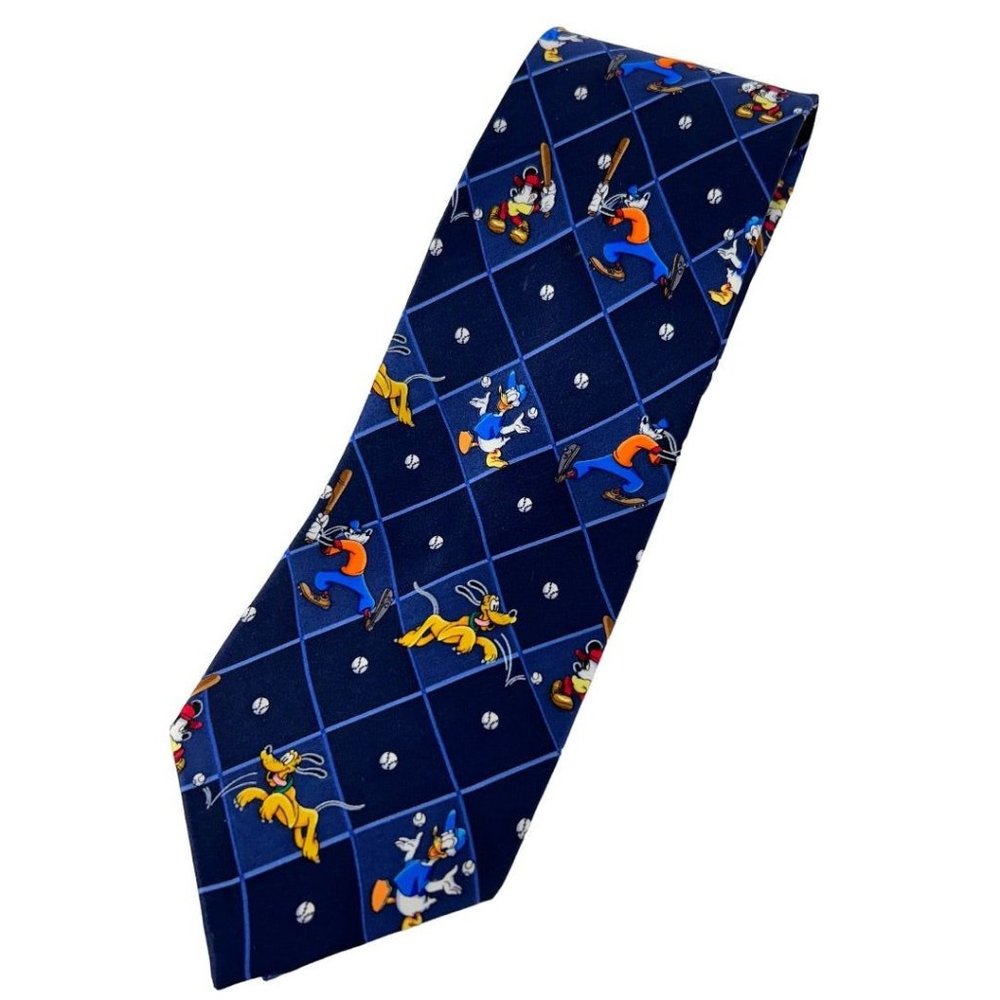 Mickey Unlimited Men's Silk Necktie New Navy Blue Baseball Disney Characters 59"
